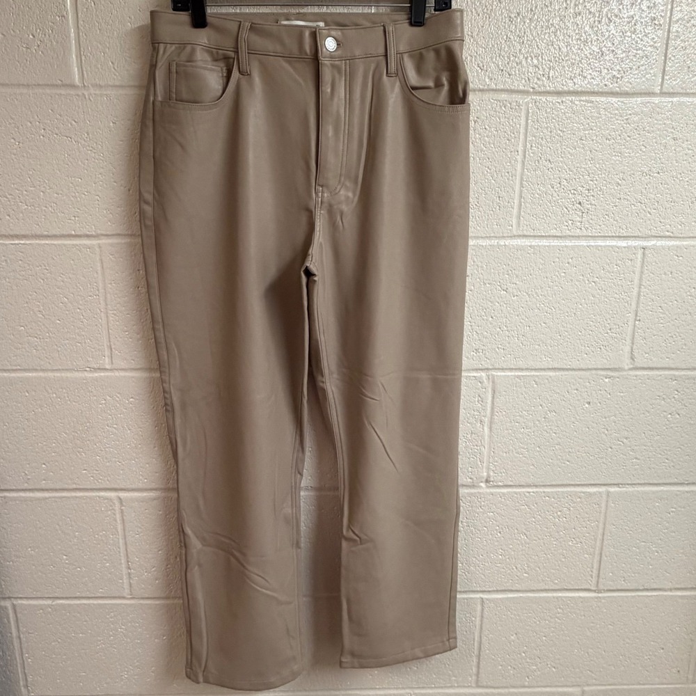 Abercrombie Womens 90s Straight Ultra High Rise Vegan Leather Pants 31 12s Tan